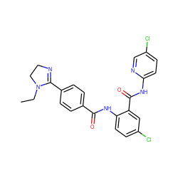 CCN1CCN=C1c1ccc(C(=O)Nc2ccc(Cl)cc2C(=O)Nc2ccc(Cl)cn2)cc1 ZINC000040914614