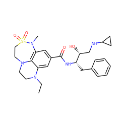 CCN1CCN2CCS(=O)(=O)N(C)c3cc(C(=O)N[C@@H](Cc4ccccc4)[C@H](O)CNC4CC4)cc1c32 ZINC000473244992