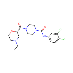 CCN1CCO[C@H](C(=O)N2CCN(C(=O)Nc3ccc(Cl)c(Cl)c3)CC2)C1 ZINC000084708000