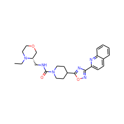 CCN1CCOC[C@@H]1CNC(=O)N1CCC(c2nc(-c3ccc4ccccc4n3)no2)CC1 ZINC000072181007