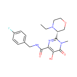 CCN1CCOC[C@@H]1c1nc(C(=O)NCc2ccc(F)cc2)c(O)c(=O)n1C ZINC000089774369