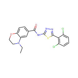 CCN1CCOc2ccc(C(=O)Nc3nnc(-c4c(Cl)cccc4Cl)s3)cc21 ZINC000043078698