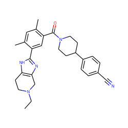 CCN1CCc2[nH]c(-c3cc(C(=O)N4CCC(c5ccc(C#N)cc5)CC4)c(C)cc3C)nc2C1 ZINC000150158325