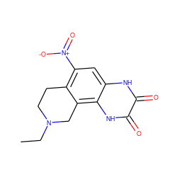 CCN1CCc2c([N+](=O)[O-])cc3[nH]c(=O)c(=O)[nH]c3c2C1 ZINC000013743357