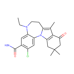 CCN1CCc2c(C)c3c(n2-c2cc(Cl)c(C(N)=O)cc21)CC(C)(C)CC3=O ZINC000299857847