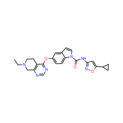 CCN1CCc2c(ncnc2Oc2ccc3c(ccn3C(=O)Nc3cc(C4CC4)on3)c2)C1 ZINC000201318502