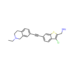 CCN1CCc2ccc(C#Cc3ccc4c(Cl)c(CN)sc4c3)cc2C1 ZINC000072109295