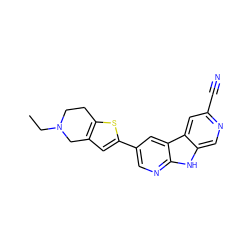 CCN1CCc2sc(-c3cnc4[nH]c5cnc(C#N)cc5c4c3)cc2C1 ZINC000139452446