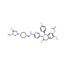 CCN1CN([C@H]2CC[C@H](CN(C)c3ccc(N4C(=O)Cc5cc(OC)c(OC(C)C)cc5[C@@H]4c4ccc(Cl)cc4)cn3)CC2)CC1=O ZINC000261167332