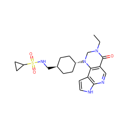 CCN1CN([C@H]2CC[C@H](CNS(=O)(=O)C3CC3)CC2)c2c(cnc3[nH]ccc23)C1=O ZINC001772655576