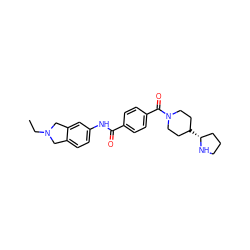 CCN1Cc2ccc(NC(=O)c3ccc(C(=O)N4CCC([C@@H]5CCCN5)CC4)cc3)cc2C1 ZINC000096284381