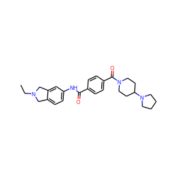 CCN1Cc2ccc(NC(=O)c3ccc(C(=O)N4CCC(N5CCCC5)CC4)cc3)cc2C1 ZINC000096284384