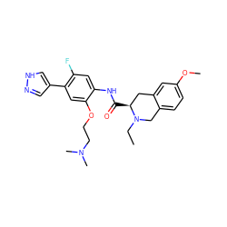 CCN1Cc2ccc(OC)cc2C[C@@H]1C(=O)Nc1cc(F)c(-c2cn[nH]c2)cc1OCCN(C)C ZINC000058574718