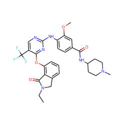 CCN1Cc2cccc(Oc3nc(Nc4ccc(C(=O)NC5CCN(C)CC5)cc4OC)ncc3C(F)(F)F)c2C1=O ZINC000145978345