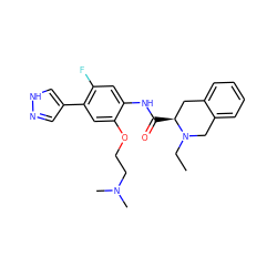 CCN1Cc2ccccc2C[C@@H]1C(=O)Nc1cc(F)c(-c2cn[nH]c2)cc1OCCN(C)C ZINC000058568675