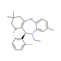 CCN1c2cc(C)ccc2NC2=C(C(=O)CC(C)(C)C2)[C@@H]1c1c(F)cccc1Cl ZINC000042963854