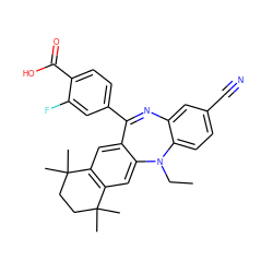 CCN1c2ccc(C#N)cc2N=C(c2ccc(C(=O)O)c(F)c2)c2cc3c(cc21)C(C)(C)CCC3(C)C ZINC000028708913