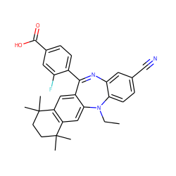 CCN1c2ccc(C#N)cc2N=C(c2ccc(C(=O)O)cc2F)c2cc3c(cc21)C(C)(C)CCC3(C)C ZINC000006716422