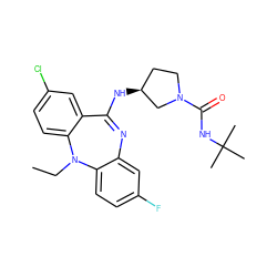 CCN1c2ccc(F)cc2N=C(N[C@H]2CCN(C(=O)NC(C)(C)C)C2)c2cc(Cl)ccc21 ZINC000263620793