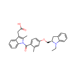 CCN1c2ccccc2C[C@@H]1COc1ccc(C(=O)n2c(C)c(CC(=O)O)c3ccccc32)c(C)c1 ZINC000072112956