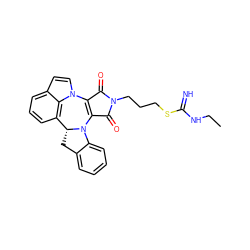 CCNC(=N)SCCCN1C(=O)C2=C(C1=O)n1ccc3cccc(c31)[C@H]1Cc3ccccc3N21 ZINC000040409273