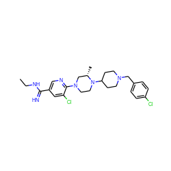 CCNC(=N)c1cnc(N2CCN(C3CCN(Cc4ccc(Cl)cc4)CC3)[C@@H](C)C2)c(Cl)c1 ZINC000066077672