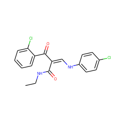 CCNC(=O)/C(=C\Nc1ccc(Cl)cc1)C(=O)c1ccccc1Cl ZINC000028701992