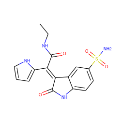 CCNC(=O)/C(=C1/C(=O)Nc2ccc(S(N)(=O)=O)cc21)c1ccc[nH]1 ZINC000014962881