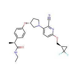 CCNC(=O)[C@@H](C)c1ccc(O[C@@H]2CCN(c3ccc(OC[C@H]4CC4(F)F)nc3C#N)C2)cc1 ZINC001772628621