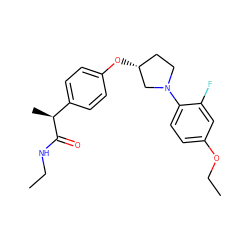 CCNC(=O)[C@@H](C)c1ccc(O[C@@H]2CCN(c3ccc(OCC)cc3F)C2)cc1 ZINC001772626047