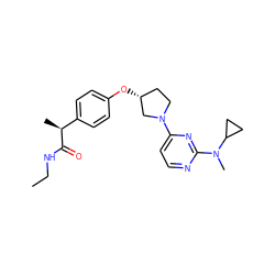 CCNC(=O)[C@@H](C)c1ccc(O[C@@H]2CCN(c3ccnc(N(C)C4CC4)n3)C2)cc1 ZINC001772651730