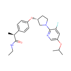 CCNC(=O)[C@@H](C)c1ccc(O[C@@H]2CCN(c3ncc(OC(C)C)cc3F)C2)cc1 ZINC001772650624