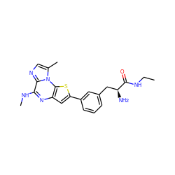 CCNC(=O)[C@@H](N)Cc1cccc(-c2cc3nc(NC)c4ncc(C)n4c3s2)c1 ZINC000028950798