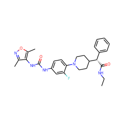 CCNC(=O)[C@@H](c1ccccc1)C1CCN(c2ccc(NC(=O)Nc3c(C)noc3C)cc2F)CC1 ZINC000034951354