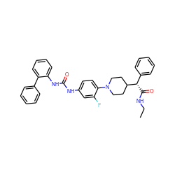 CCNC(=O)[C@@H](c1ccccc1)C1CCN(c2ccc(NC(=O)Nc3ccccc3-c3ccccc3)cc2F)CC1 ZINC000096272899