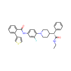 CCNC(=O)[C@@H](c1ccccc1)C1CCN(c2ccc(NC(=O)c3ccccc3-c3ccsc3)cc2F)CC1 ZINC000096272909