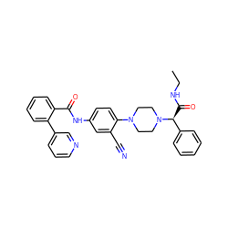 CCNC(=O)[C@@H](c1ccccc1)N1CCN(c2ccc(NC(=O)c3ccccc3-c3cccnc3)cc2C#N)CC1 ZINC000072181238