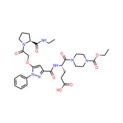 CCNC(=O)[C@@H]1CCCN1C(=O)COc1cc(C(=O)N[C@@H](CCC(=O)O)C(=O)N2CCN(C(=O)OCC)CC2)nn1-c1ccccc1 ZINC000095553873