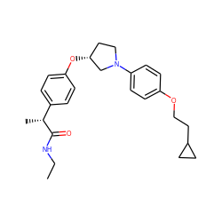 CCNC(=O)[C@H](C)c1ccc(O[C@@H]2CCN(c3ccc(OCCC4CC4)cc3)C2)cc1 ZINC001772649382