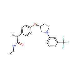 CCNC(=O)[C@H](C)c1ccc(O[C@@H]2CCN(c3cccc(C(F)(F)F)c3)C2)cc1 ZINC001772589347