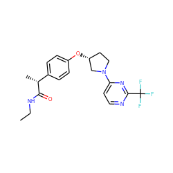 CCNC(=O)[C@H](C)c1ccc(O[C@@H]2CCN(c3ccnc(C(F)(F)F)n3)C2)cc1 ZINC001772601024