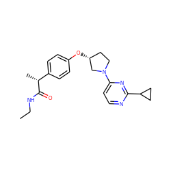 CCNC(=O)[C@H](C)c1ccc(O[C@@H]2CCN(c3ccnc(C4CC4)n3)C2)cc1 ZINC001772633379