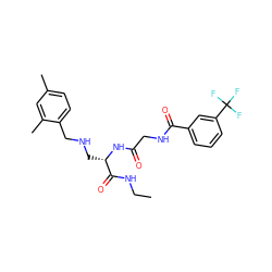 CCNC(=O)[C@H](CNCc1ccc(C)cc1C)NC(=O)CNC(=O)c1cccc(C(F)(F)F)c1 ZINC000028952315