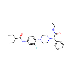 CCNC(=O)[C@H](c1ccccc1)N1CCN(c2ccc(NC(=O)C(CC)CC)cc2F)CC1 ZINC000072181001