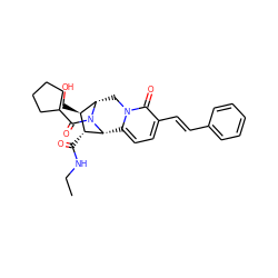 CCNC(=O)[C@H]1[C@H]2c3ccc(/C=C/c4ccccc4)c(=O)n3C[C@@H]([C@@H]1CO)N2C(=O)C1CCCC1 ZINC000095793552