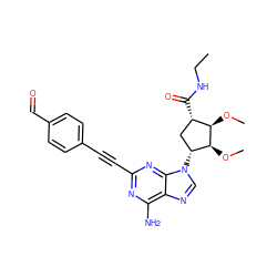 CCNC(=O)[C@H]1C[C@@H](n2cnc3c(N)nc(C#Cc4ccc(C=O)cc4)nc32)[C@H](OC)[C@@H]1OC ZINC000026166181