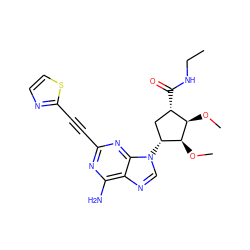 CCNC(=O)[C@H]1C[C@@H](n2cnc3c(N)nc(C#Cc4nccs4)nc32)[C@H](OC)[C@@H]1OC ZINC000026166031