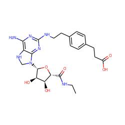 CCNC(=O)[C@H]1O[C@@H](N2CNc3c(N)nc(NCCc4ccc(CCC(=O)O)cc4)nc32)[C@H](O)[C@@H]1O ZINC000096927516