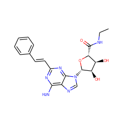 CCNC(=O)[C@H]1O[C@@H](n2cnc3c(N)nc(/C=C/c4ccccc4)nc32)[C@H](O)[C@@H]1O ZINC000013759782