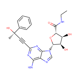 CCNC(=O)[C@H]1O[C@@H](n2cnc3c(N)nc(C#C[C@@](C)(O)c4ccccc4)nc32)[C@H](O)[C@@H]1O ZINC000012405625